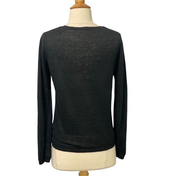Garnet Hill Black Long Sleeve Linen Sweater V-Neck Classic Versatile Size XS - Picture 4 of 9